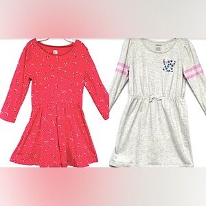 Set of 2 : Girl’s Red Floral Dress and Light Grey Dress